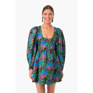 LA DoubleJ Blue Floral Mini Dress with Green and Pink Print